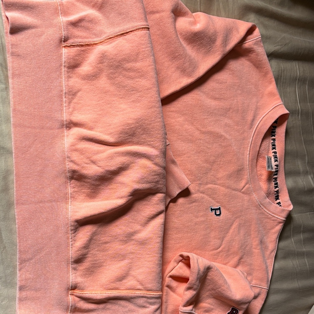 PINK Victoria's Secret womens Coral Crewneck Sweater bright peach color - Picture 2 of 4